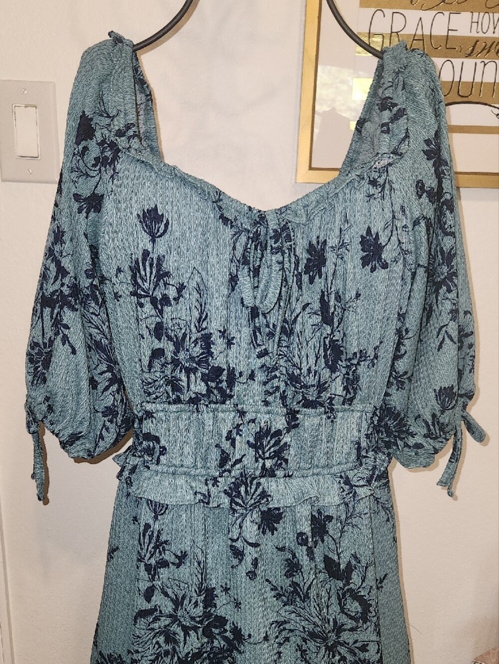 Teal Maxi Dress with Navy Floral Print - Picture 2 of 7